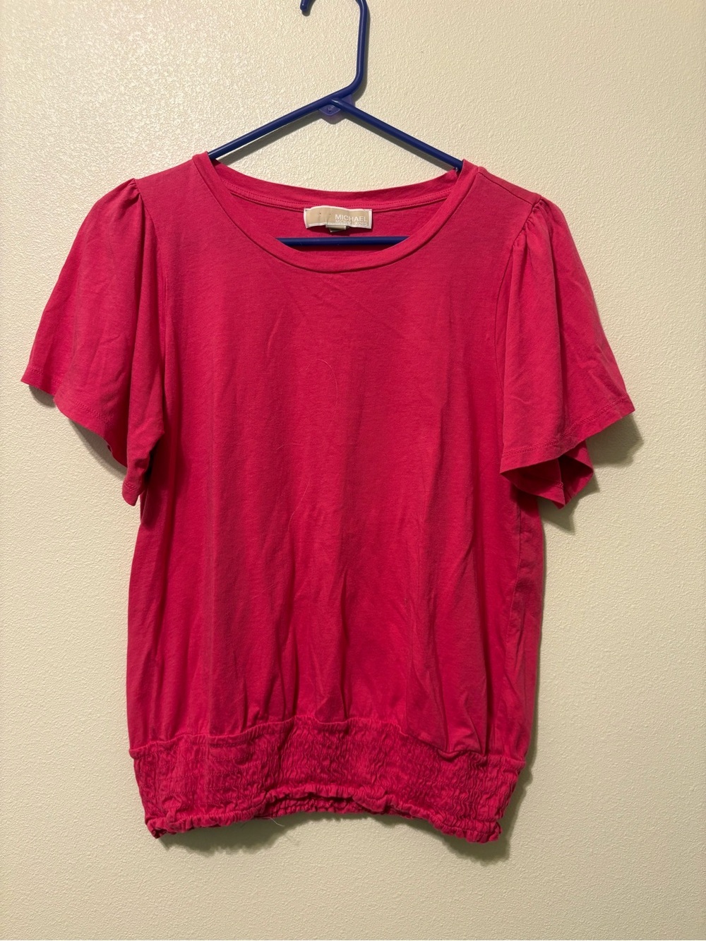 Michael Kors Hot Pink Short Sleeve Shirred-Hem Top